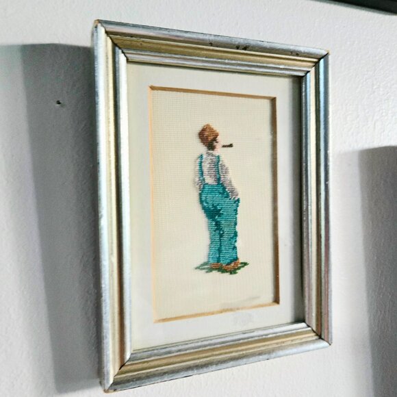 3 For 75 💥🥳 Vintage Embroidery of an Old Man in Wooden Frame – GUC - Picture 5 of 7